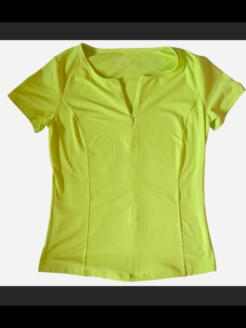 Susan Lucci Neon Green Short Sleeve Scoop Neck Tee with Front Zip